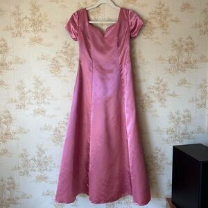 Vintage 80s Satin Gown Pink Coquette Princess Sweetheart Prom Dress Formal XS